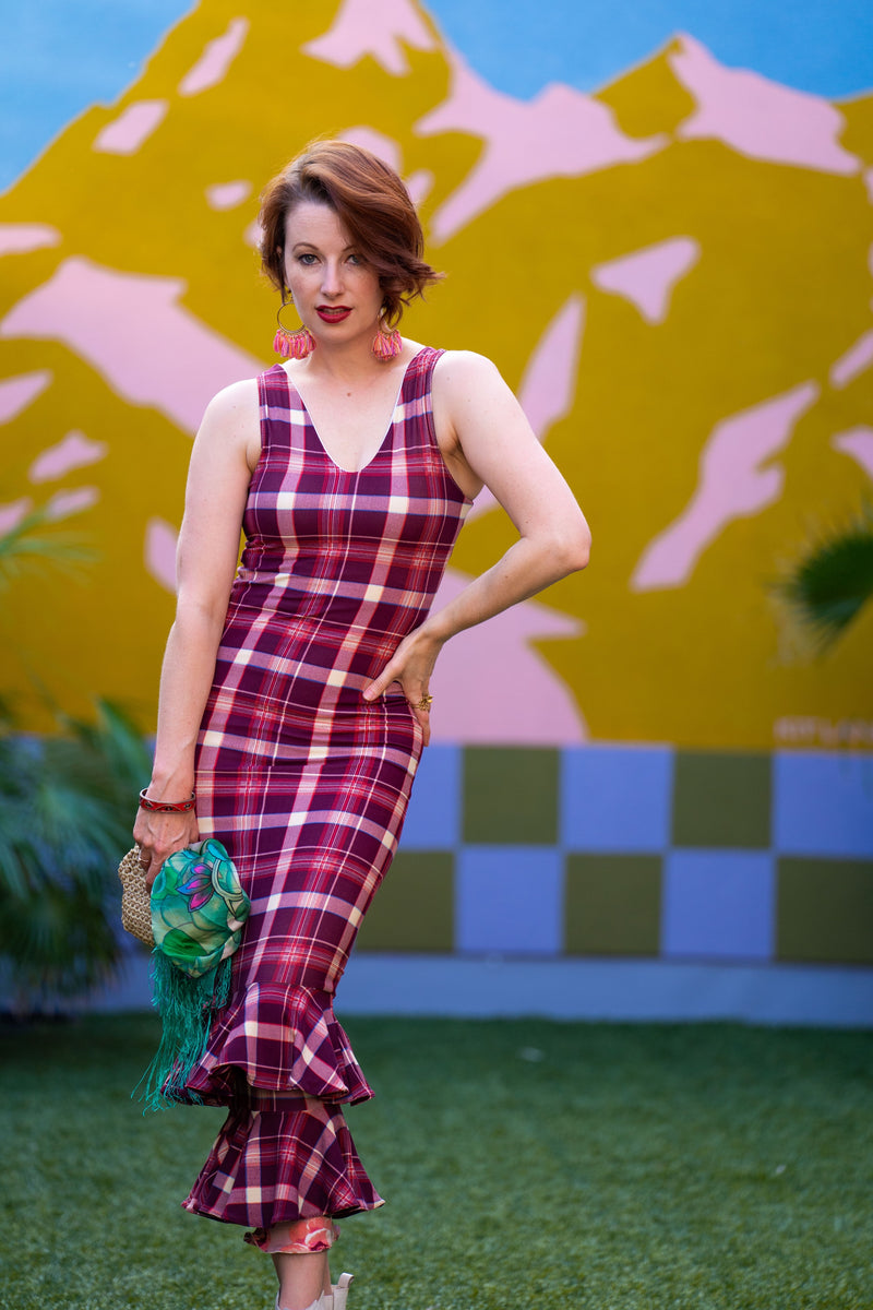 Megan Maxi Dress - Cranberry Plaid