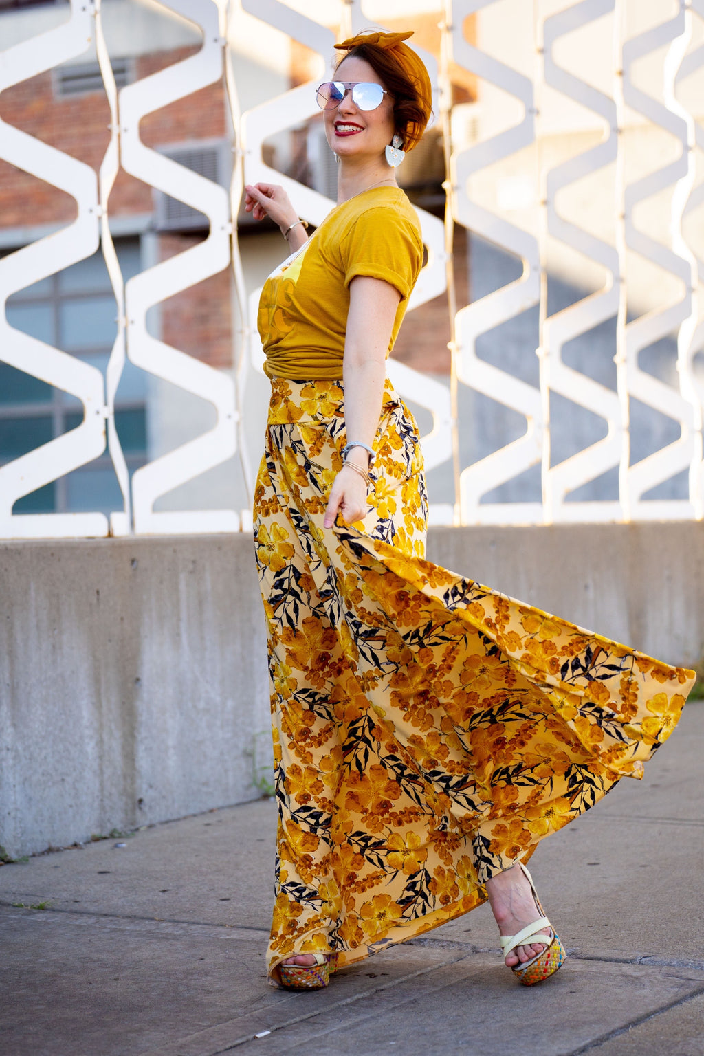 Toni Pleated Maxi Skirt - Yellow Floral