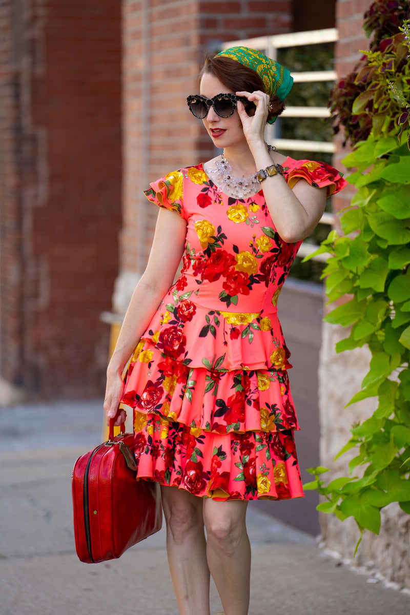 Molly Ruffle Dress-Coral Floral- Made-to-Order